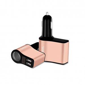 CL adaptér HOCO Z10 1x CL zásuvka 2x USB 2,1A farba čierna / ružovo zlatá