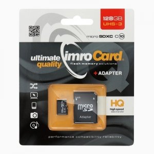 Paměťová karta micro SD IMRO 128GB Class 10, UHS 3, 100MB/s 4K s adaptérem, Blistr