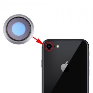 Sklo zadného fotoaparátu iPhone 8 (4,7) + rámček strieborný (biely)
