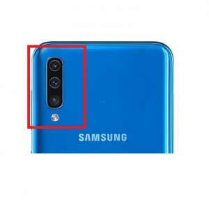 Sklo zadného fotoaparátu Samsung A50, A70 Galaxy A505, A705 s modrým rámom