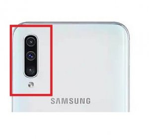 Sklo zadného fotoaparátu Samsung A50, A70 Galaxy A505, A705 s rámom strieborné
