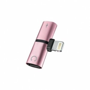 Adaptér SHORT HF/audio + nabíjanie iPhone Lightning farba ružovo zlatá