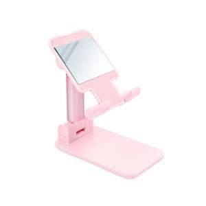 Stojan na mobilný telefón so zrkadlom - plastový, ružový