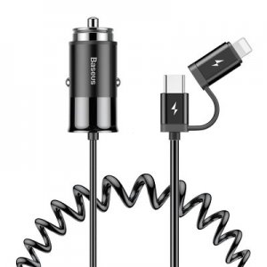 Auto nabíječ Baseus 1x USB 2,4A +  kabel 2v1 - Micro USB Typ C, Lightning