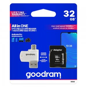 Paměťová karta micro SD GOODRAM 32GB Class 10 Blistr + adapter, card reader
