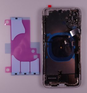 Kryt batérie + stred iPhone XS MAX originálnej farby strieborná/biela - OBSAHUJE