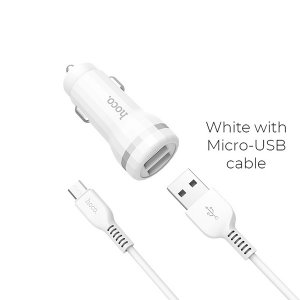CL adaptér HOCO Z27 2x USB 2,4A, kabel micro USB, barva bílá