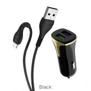 CL adaptér HOCO Z31, 2X USB QC 3.0, Micro USB kabel, barva černá
