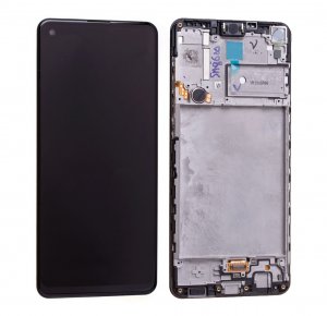 Dotykový panel Samsung A217F Galaxy A21S + LCD displej + rámček čierny Servisný balík - originálny