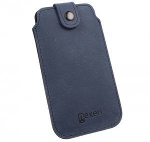 Poudro Nexeri Leather Pocket, modrá kůže, velikost iPhone 12, 12 Pro, 13, 13 Pro