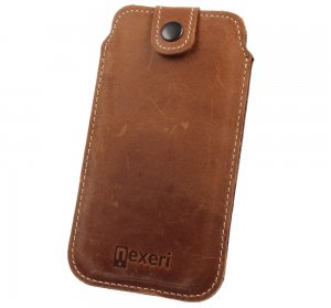 Poudro Nexeri Leather Pocket, hnědá kůže, velikost iPhone 12, 12 Pro, 13, 13 Pro
