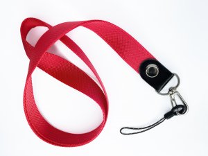 Šňůrka na mobilní telefon s karabinou, šířka 2 cm, barva červená