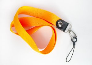 Šňůrka na mobilní telefon s karabinou, šířka 2 cm, barva oranžová