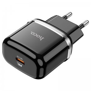 Cestovná nabíjačka HOCO N24, vstup USB typu C, PD 20 W, QC 3.0, farba čierna