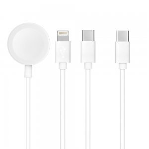 Datový kabel iPhone 3v1, lightning konektor/USB Typ C + Apple watch 3W, barva bílá