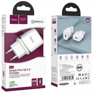 Cestovní nabíječ HOCO N3 Single port, QC 3.0, 18W, barva bílá