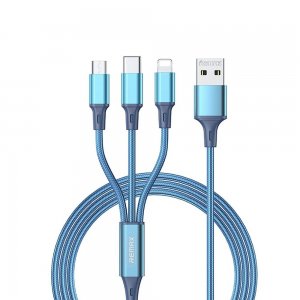 Datový kabel 3v1 Remax RC-189th, Micro USB, USB Typ C, Lightning, barva modrá