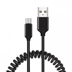 Datový kabel spirála, USB Typ C, 5A, 1m, barva černá