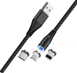 Datový kabel 3v1 maXlife, magnetický 2A, délka 1M, nylon barva černá