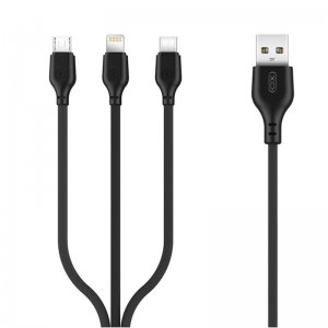 Datový kabel 3v1 XO-NB103, USB na Micro USB, Lightning, USB Typ C, 2,1A, délka 1M, barva černá