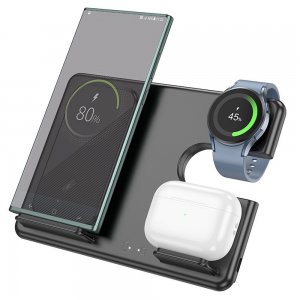 Indukční nabíječ HOCO CQ2, 15W, 3v1 - Samsung, TWS, Galxy Watch, černá
