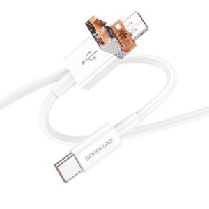 Datový kabel 2v1 Borofone USB A / USB Typ C na USB Typ C, PD60W, 1M bílá