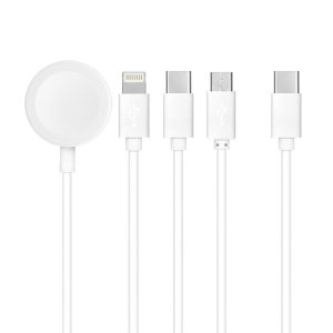 Datový kabel iPhone 4v1, 1x Lightning 1x Micro USB 1x USB Typ C + Apple watch 3W, barva bílá