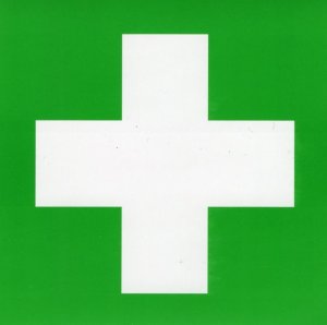 Zdravotnický kříž na lékárničku 8 x 8 cm - samolepka