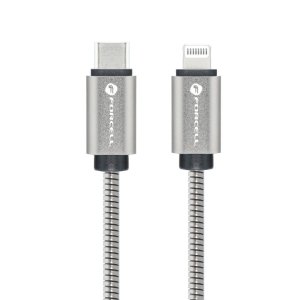 Datový kabel Forcell Metal, USB TYP C na Lightning, QC 3.0, PD 27W, silver