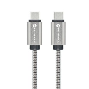 Datový kabel Forcell Metal, USB TYP C na Typ C, QC 4.0, PD 100W, silver