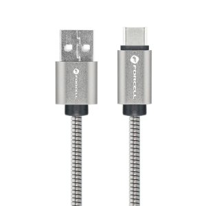 Datový kabel Forcell Metal, USB na Typ C, QC 2.0, 2,4A, silver