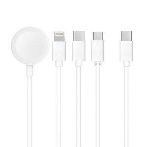 Datový kabel 4v1, USB C na 1x USB C, 1x Lightning, 1x Micro USB, Apple Watch 3W, barva bílá