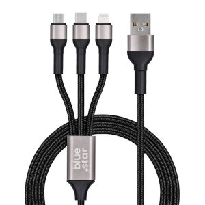 Datový kabel 3v1 BlueStar (TFK-DC-010) USB A na USB C, Micro USB, Lightning, délka 1,2m, barva bílá